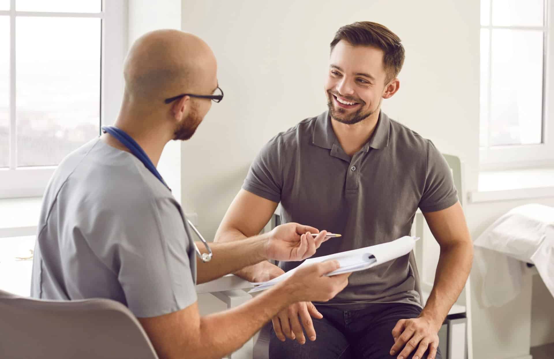 A man consults with a professional during his medical detox in Reno, Nevada.
